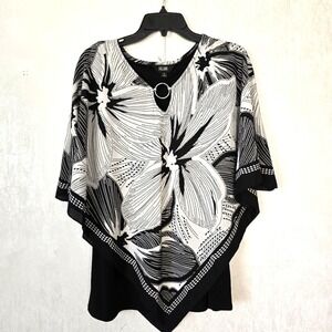 Slim Factor Women's M Shawl Tank Top Floral Black White Party Special Occasion